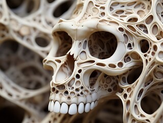 A highly detailed render of a skull made out of swiss cheese