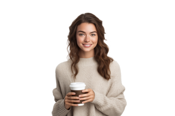 Young pretty brunette girl on isolated chroma key background holding a take away coffee