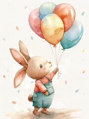 Children's painted rabbits and balloons