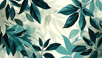 Abstract foliage painting on beige and green background with white space for text, natural inspiration in art