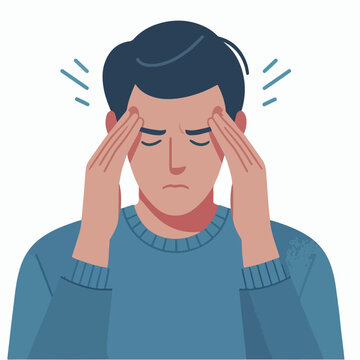 man holding head, headache, blue sweater clip art preview