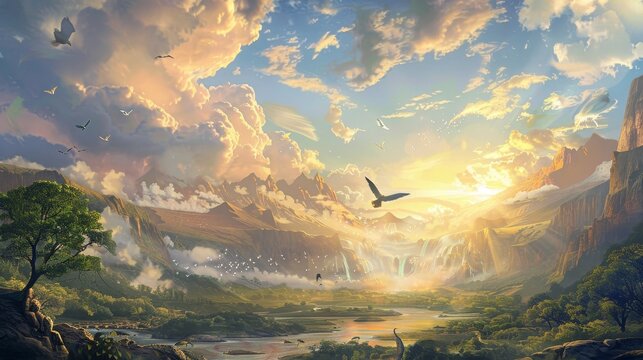 Biblical creation. magnificent illustration of gods handiwork and worlds wonder