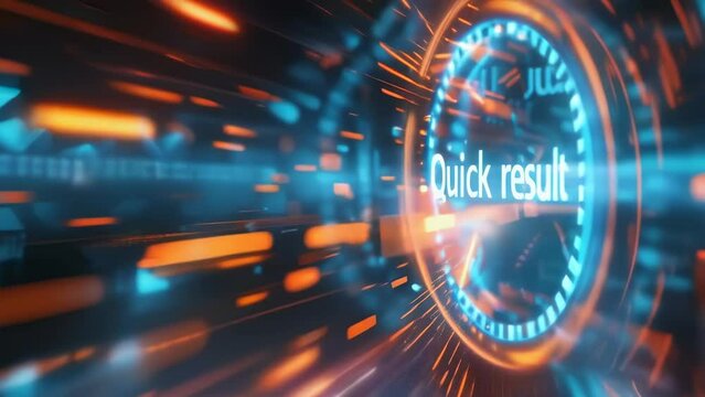Dynamic visualization of speed with the text "Quick result" symbolizing rapid results and the fast pace of modern technological advancements. Achieving success and motivation, fast results. Time flow
