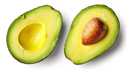 Sliced avocado on white background with cutout.