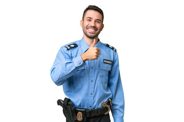Young police caucasian man over isolated background giving a thumbs up gesture