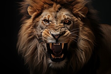 Eyes of a great lion on dark background