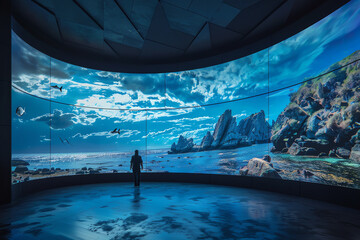 Craft a panoramic view of Maritime wonders, infused with surreal elements and innovative lighting techniques Blend traditional or digital mediums to bring to life a mesmerizing scene that sparks curio