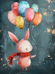 Children's painted rabbits and balloons