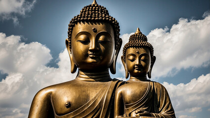 lord buddha, caricature, human hands, sitting buddha on lotus flower. AI-Generated