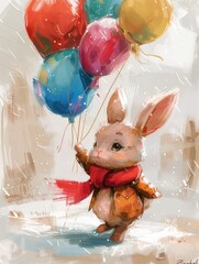 Children's painted rabbits and balloons