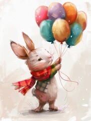 Children's painted rabbits and balloons