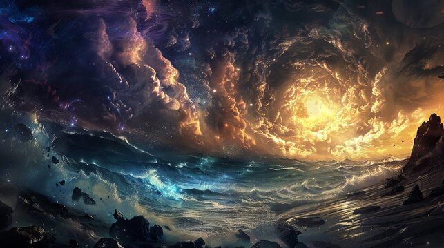 Vivid illustration depicting the biblical creation story and the magnificent handiwork of god