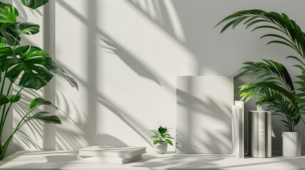 The books placed next to the window cast a shadow on the desktop