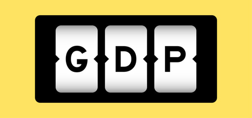 Black color in word GDP (Abbreviation of good distribution practice or gross domestic product) on slot banner with yellow color background