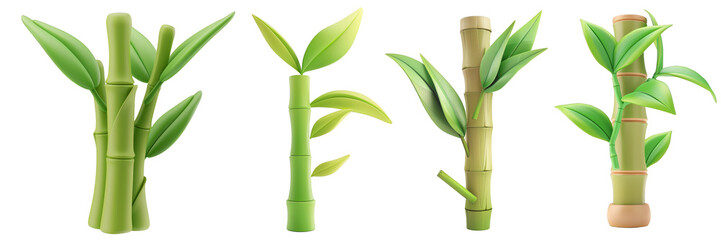 PNG bamboo shoot 3d icons and objects collection, in cartoon style minimal on transparent, white background, isolate