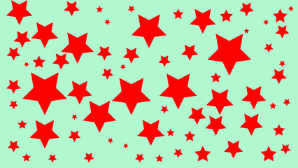 red stars with different sizes isolated on mint green background 