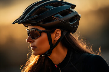 portrait of a woman wearing sunglasses and helmet