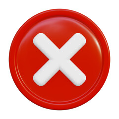 3d icon. Error sign in red glass round frame. Denied access. 3D render illustration in cartoon style. Transparent background, isolation.