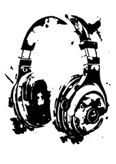 Fototapeta premium Casque audio, casque de gaming, silhouette pochoir vectorielle noire et fond transparent