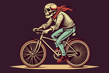 Naklejka premium a skeleton on a bicycle riding forward.