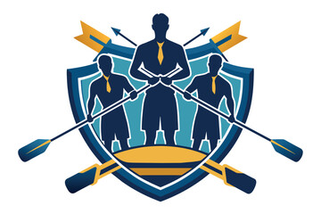 rowing. logo of a sports team taking part in water competitions. elements of oars, silhouettes of people and a boat