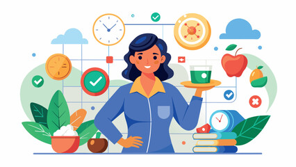 Girl panning her diet. concept of leading a healthy lifestyle through weight loss and fresh vegetables. syroeating as a flat vector image