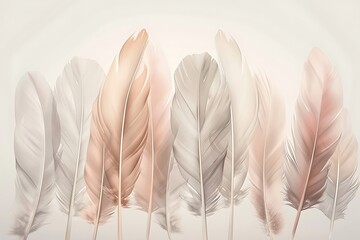 A collection of delicate feathers in various light shades, arranged in an artistic composition, showcased in an elegant vector illustration.