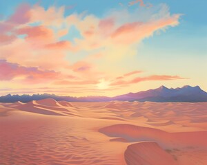 Breathtaking Desert Sunset Landscape with Warm Hues and Serene Atmosphere