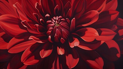 Captivating Crimson Dahlia Bloom in Exquisite Oil Painting Inspired Detail - obrazy, fototapety, plakaty