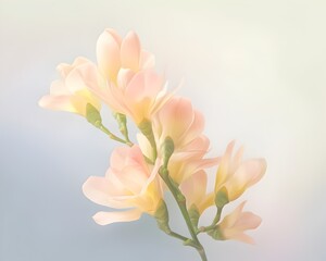 Delicate Freesia Flower in Soft Pastel Tones with Serene Lighting - obrazy, fototapety, plakaty