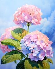 Delicate Hydrangea Petals in Soft Pastel Watercolor Tones - obrazy, fototapety, plakaty