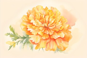 Delicate Marigold Watercolor Bloom for Nature Themed Greeting Card Design - obrazy, fototapety, plakaty
