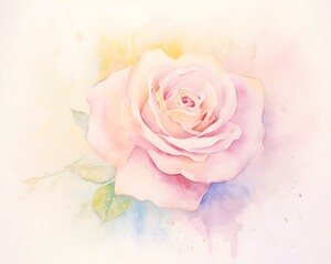Delicate Rose Bud Blooming with Ethereal Watercolor Touches - obrazy, fototapety, plakaty