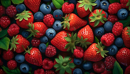 Fresh ripe summer organic berries harvest on digital concept, Generative AI.