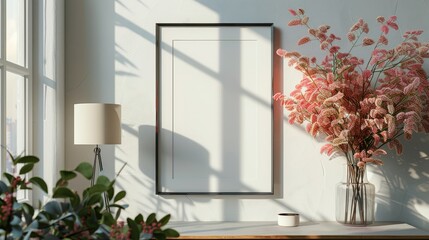 The desk lamp, book, and potted plant on the windowsill
