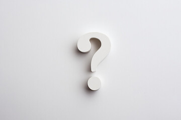 White question mark design with copy space on white background