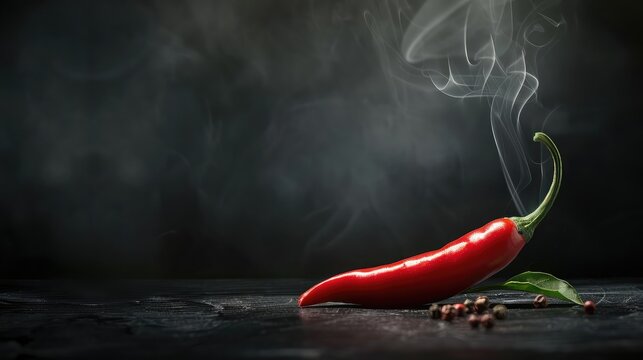 Red chili with smoke on a black background, the concept of spicy, Red hot chilli pepper with smoke which is burning and glowing, Spicy Hot Fiery Chili Pepper

