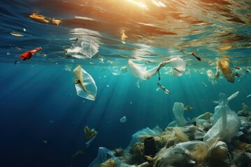 Underwater outdoors plastic nature. - obrazy, fototapety, plakaty
