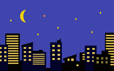都市の夜景のシルエットの背景イラスト
