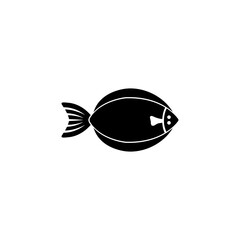 A minimalist black and white logo of a flounder fish with detailed eye and eyelash drawing. This art piece can be a stylish fashion accessory or a design element. Vector icon for website design, logo.