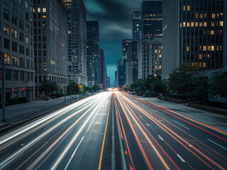 Movimiento de vehículos de noche en la ciudad
