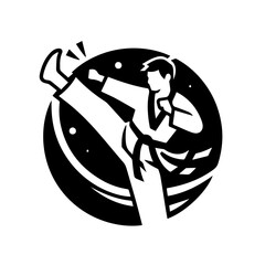 black and white logo for karate and taekwondo sport club - obrazy, fototapety, plakaty