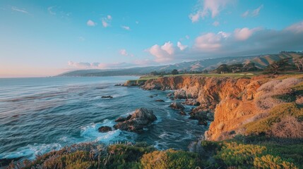 Cliffs by the seaside, grasslands
