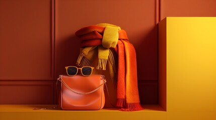 Room with sunglasses scarf and bag