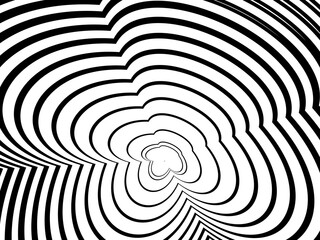 Abstract hypnotic wave pattern with black-and-white striped lines. Psychedelic background. Op art, optical illusion. Modern design, graphic texture.