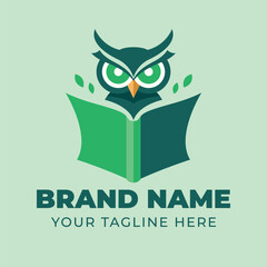 Owl holding book educational reading logo