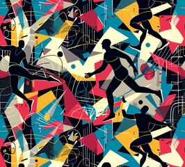 Immerse yourself in the world of athletics with an abstract seamless pattern background, featuring dynamic elements inspired by sports.