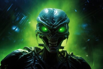 Aliens army proudly standing green screenshot darkness.