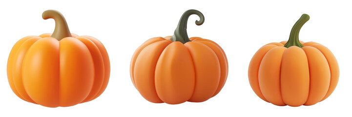 PNG pumpkin 3d icons and objects collection, in cartoon style minimal on transparent, white background, isolate