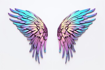 Obraz premium Devil wings iridescent purple flying white background.